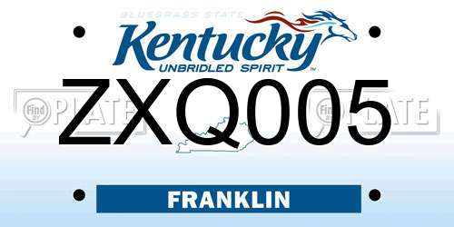 ZXQ005 Kentucky License Plate
