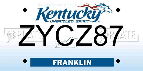 ZYCZ87 Kentucky License Plate