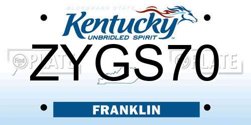ZYGS70 Kentucky License Plate