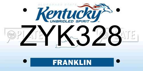 ZYK328 Kentucky License Plate