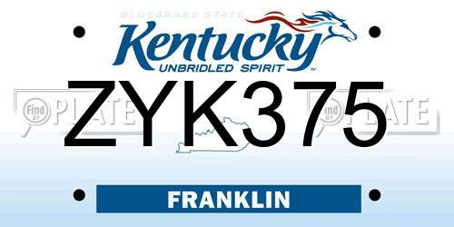 ZYK375 Kentucky License Plate