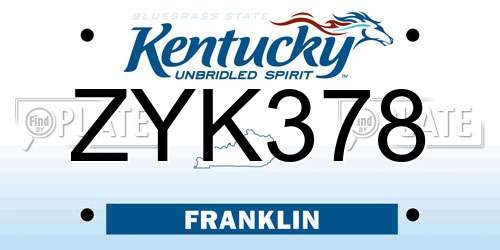 ZYK378 Kentucky License Plate