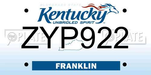 ZYP922 Kentucky License Plate