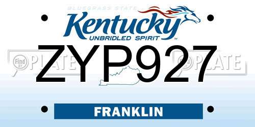ZYP927 Kentucky License Plate