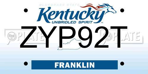 ZYP92T Kentucky License Plate