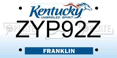 ZYP92Z Kentucky License Plate