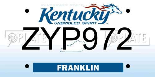 ZYP972 Kentucky License Plate