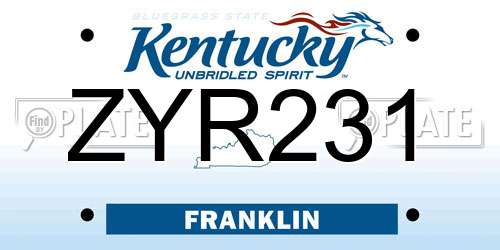 ZYR231 Kentucky License Plate