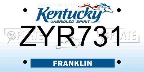 ZYR731 Kentucky License Plate