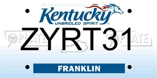 ZYRT31 Kentucky License Plate