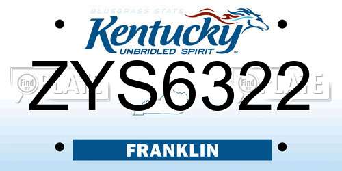 ZYS6322 Kentucky License Plate