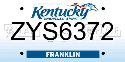 ZYS6372 Kentucky License Plate