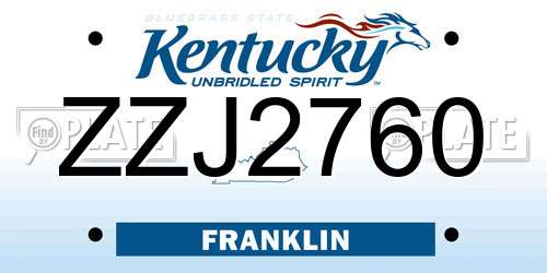 ZZJ2760 Kentucky License Plate
