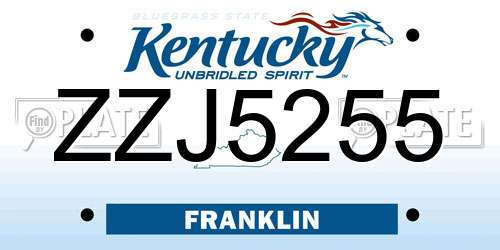 ZZJ5255 Kentucky License Plate