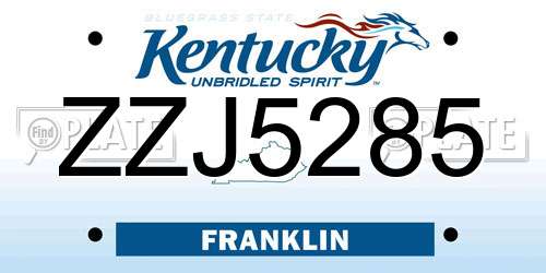 ZZJ5285 Kentucky License Plate