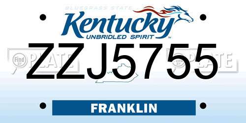 ZZJ5755 Kentucky License Plate