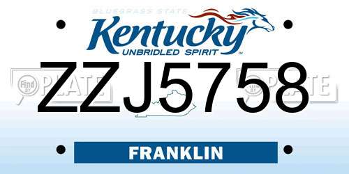 ZZJ5758 Kentucky License Plate
