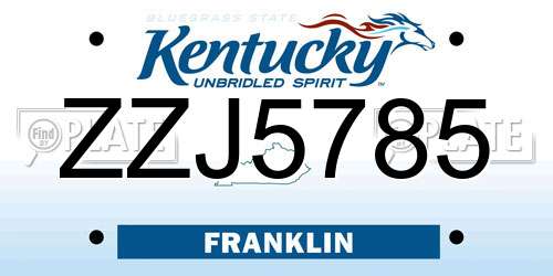 ZZJ5785 Kentucky License Plate