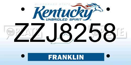 ZZJ8258 Kentucky License Plate