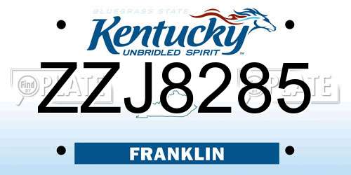 ZZJ8285 Kentucky License Plate