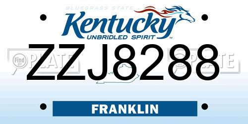 ZZJ8288 Kentucky License Plate