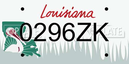 0296ZK Louisiana License Plate