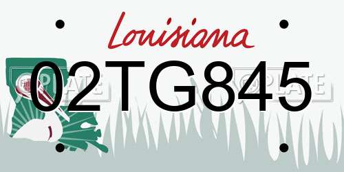 02TG845 Louisiana License Plate