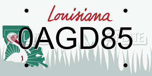 0AGD85 Louisiana License Plate