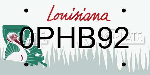 0PHB92 Louisiana License Plate