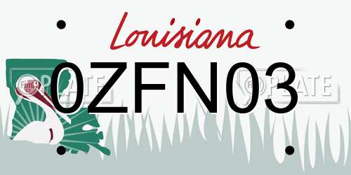 0ZFN03 Louisiana License Plate