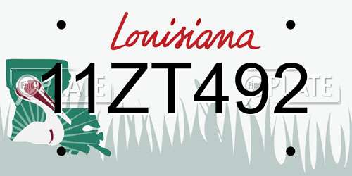 11ZT492 Louisiana License Plate