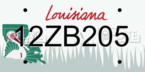12ZB205 Louisiana License Plate