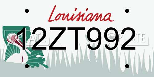 12ZT992 Louisiana License Plate