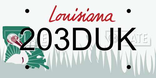 203DUK Louisiana License Plate