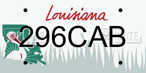 296CAB Louisiana License Plate