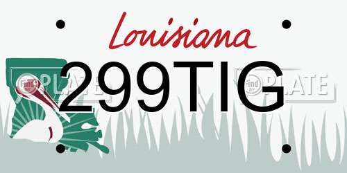 299TIG Louisiana License Plate