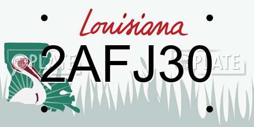 2AFJ30 Louisiana License Plate