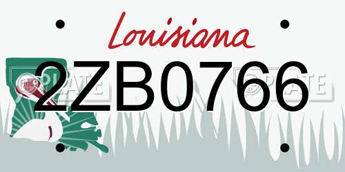 2ZB0766 Louisiana License Plate