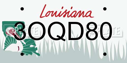 3OQD80 Louisiana License Plate