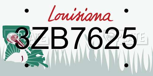 3ZB7625 Louisiana License Plate