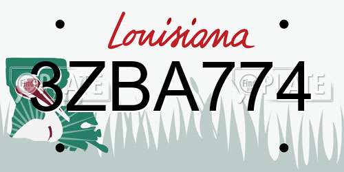 3ZBA774 Louisiana License Plate