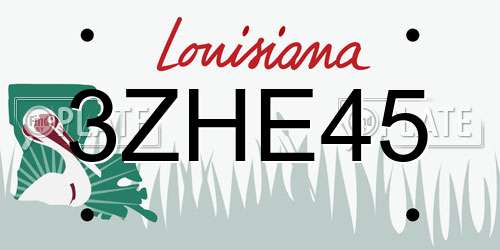 3ZHE45 Louisiana License Plate