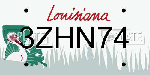 3ZHN74 Louisiana License Plate