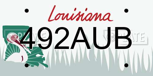 492AUB Louisiana License Plate