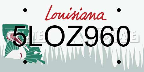 5LOZ960 Louisiana License Plate