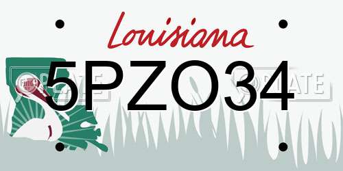 5PZO34 Louisiana License Plate