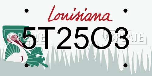 5T25O3 Louisiana License Plate