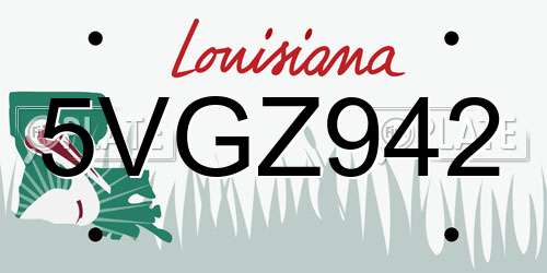 5VGZ942 Louisiana License Plate