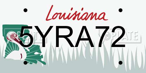 5YRA72 Louisiana License Plate