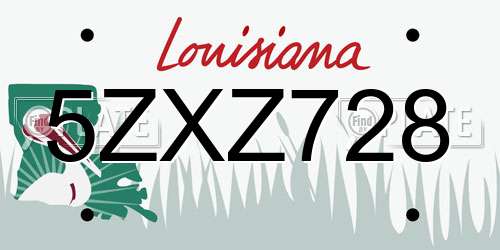 5ZXZ728 Louisiana License Plate